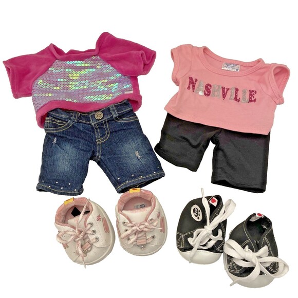 Build-A-Bear Workshop BAB Girls Clothing Lot Pink Nashville shirt Sketchers Shoe - Picture 1 of 14